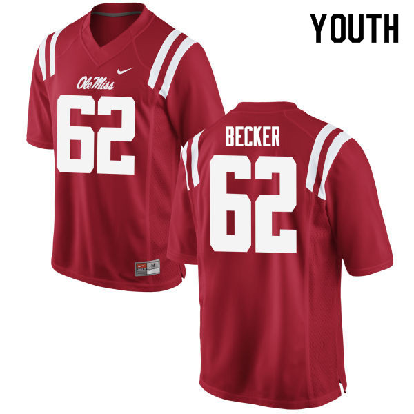 Youth #62 Cole Becker Ole Miss Rebels College Football Jerseys Sale-Red